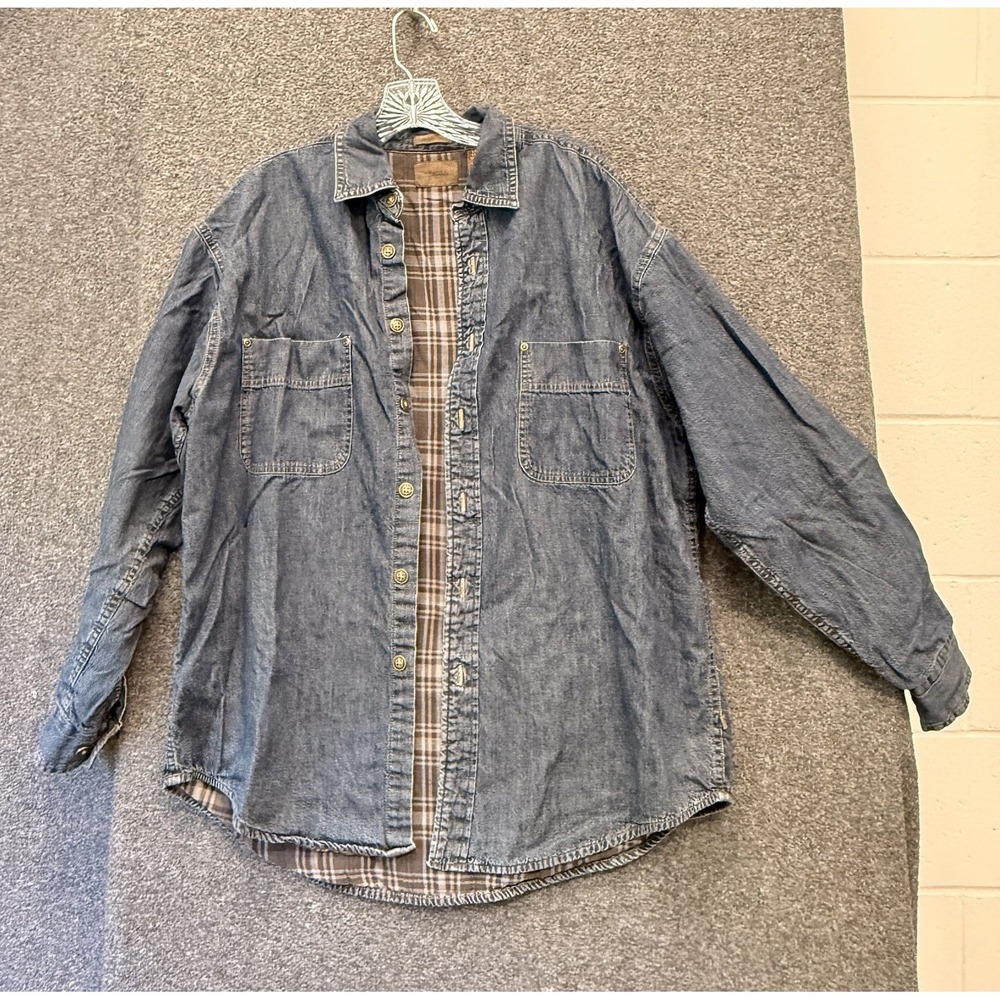 Vintage 90s Denim Jacket Shirt Mens Size L Flannel Lined Chore Barn Coat Shacket